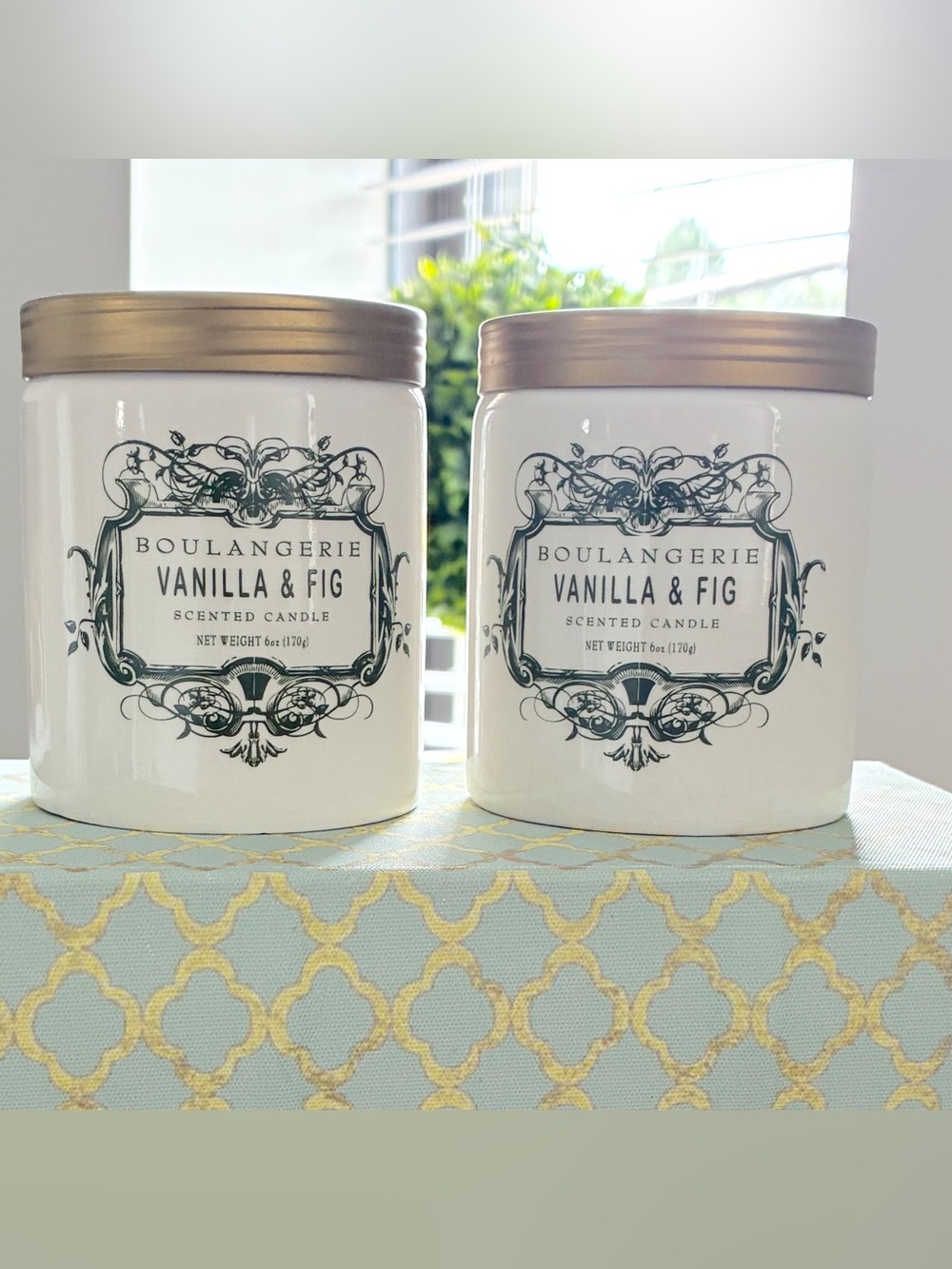 Set of 2 Anthropologie Boulangerie Vanilla&Fig candle crock empty, holder only.